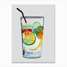 Long Island Iced Tea Minimal Line Drawing With Watercolour Cocktail Poster Canvas Print