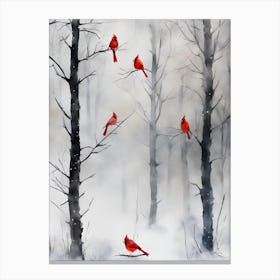 Winter Forest with Cardinals Canvas Print