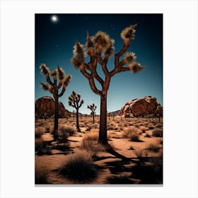  Photograph Of A Joshua Trees At Night  In A Sandy Desert 1 Canvas Print