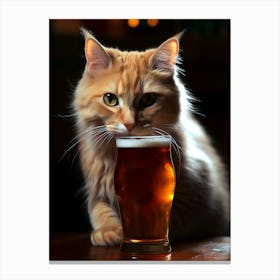 Cat Drinking Beer Canvas Print