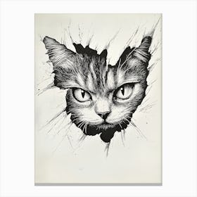 Angry Cat Watching from Wall Hole 2 Canvas Print