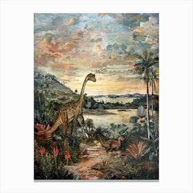 Dinosaur By The Sea Painting 4 Canvas Print