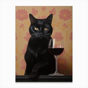 A Black Cat Holding A Glass Of Wine Canvas Print