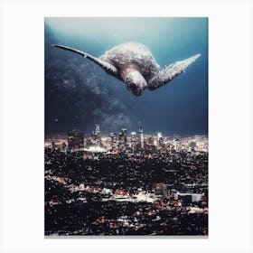 Turtle Flying City Night Canvas Print