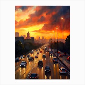 Sunset On The Highway Canvas Print