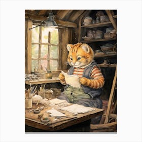 Tiger Illustration Woodworking Watercolour 3 Canvas Print