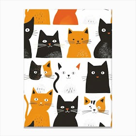 Repeatable Artwork With Cute Cat Faces Canvas Print