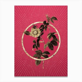 Gold Big Dog Rose Glitter Ring Botanical Art on Viva Magenta n.0240 Canvas Print