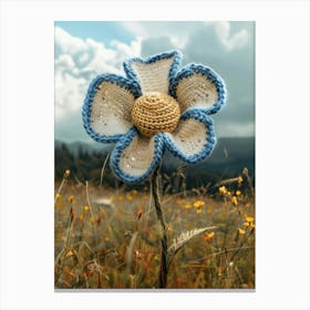 Blue Daisy Knitted In Crochet 3 Canvas Print