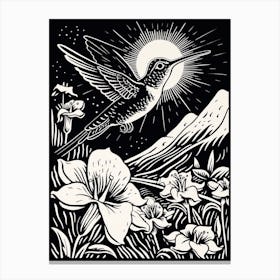 B&W Bird Linocut Hummingbird 4 Canvas Print