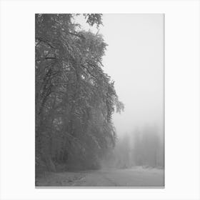 Lonely Snowy Road in Black and White Canvas Print