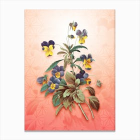 Johnny Jump Up Vintage Botanical in Peach Fuzz Asanoha Star Pattern n.0124 Canvas Print
