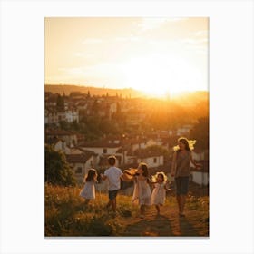 A Large Family Enjoying Their Day In Nature During The Stunning Sunset Siblings Laughing Lively Ch (3) Canvas Print