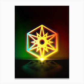 Neon Geometric Glyph in Watermelon Green and Red on Black n.0220 Canvas Print