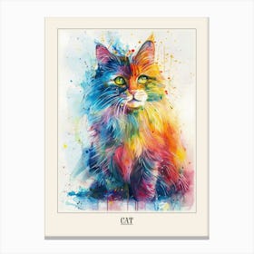 Cat Colourful Watercolour 4 Poster Canvas Print