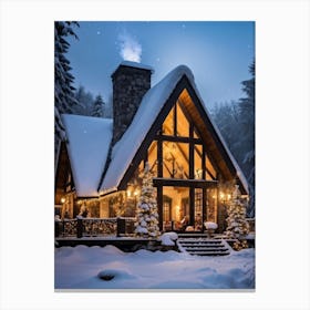 A Perfectly Symmetrical Cozily Nestled Holiday Cottage Edges The Wild Enchanting Winter Forest Dr Canvas Print