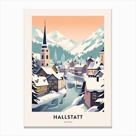 Vintage Winter Travel Poster Hallstatt Austria 3 Canvas Print
