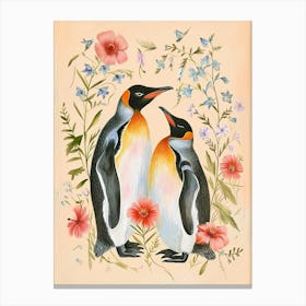 Folksy Floral Animal Drawing Penguin 2 Canvas Print