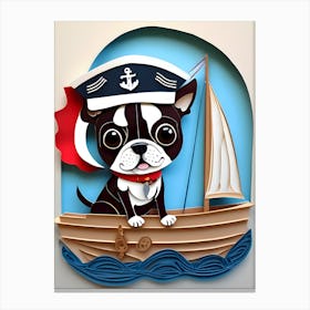 Boston Terrier In A Boat-Reimagined Canvas Print