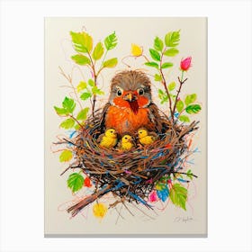 Robin In Nest Canvas Print