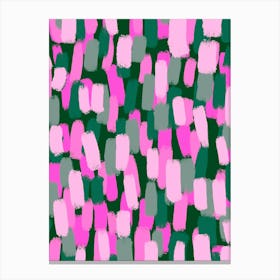 Abstract Pink And Green Brush Strokes Pattern Canvas Print