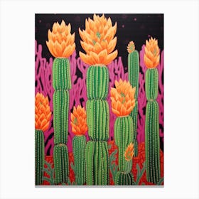 Mexican Style Cactus Illustration Woolly Torch Cactus 2 Canvas Print