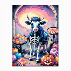 Cute Skeleton Cow Painting Halloween (33) Canvas Print