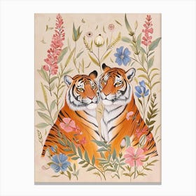 Folksy Floral Animal Drawing Tiger 5 Canvas Print