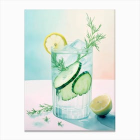 Delicious Cocktail With Cucumber, Gin, Tonic, Lemon And Juniper Sprigs Canvas Print