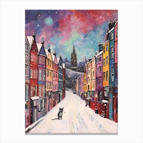 Cat In The Streets Of Edinburgh   Scotland With Snow 3 Canvas Print