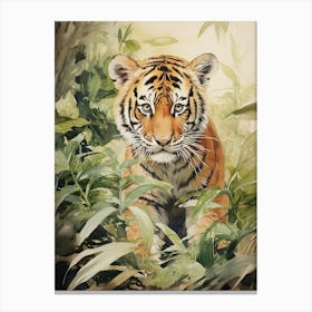 Tiger Illustration Writing Watercolour 4 Canvas Print