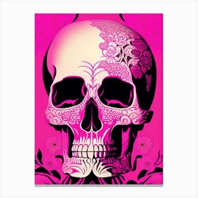Skull With Pop Art Influences 1 Pink Line Drawing Canvas Print