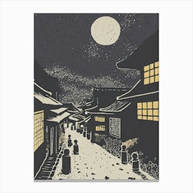 A Night Scene Of Lantern Lit Streets In Gion District Ukiyo-E style Canvas Print