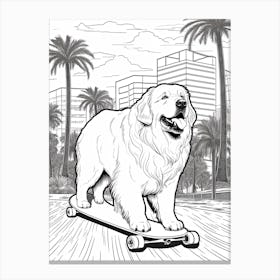 Newfoundland Dog Skateboarding Line Art 2 Canvas Print
