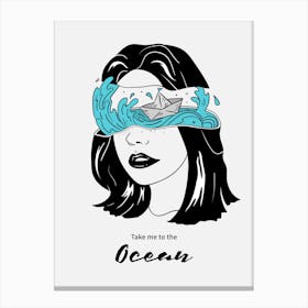 Take Me To The Ocean - Illustration Of A Woman S Face 1 Canvas Print