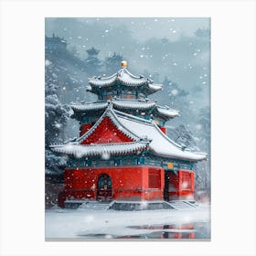 Chinese Pagoda In Snow Canvas Print