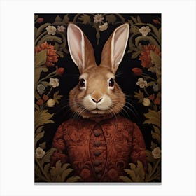 Rabbit Portrait With Rustic Flowers 3 Canvas Print