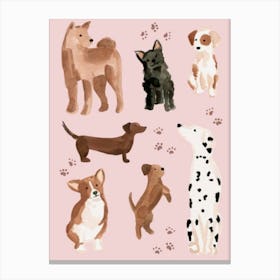 Dogs On A Pink Background , Dogs Print Art Print , wall art Canvas Print