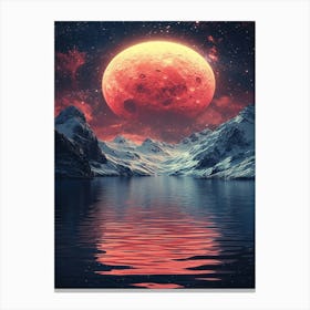 Red Moon Over Water 1 Canvas Print