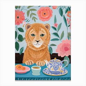 Animals Having Tea   Lion 6 Canvas Print