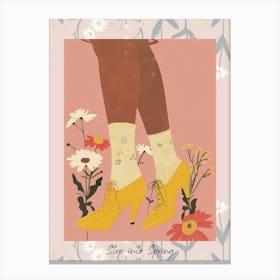 Step Into Spring Woman Yellow Shoes With Flowers 1 Canvas Print