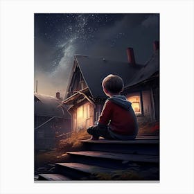 Boy Sits On The Steps Canvas Print