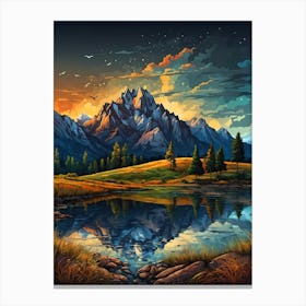 Landscape With Mountains And Lake Canvas Print