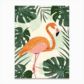 Jamess Flamingo And Monstera Deliciosa Boho Print 1 Canvas Print
