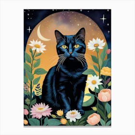 Black Cat In The Moonlight Canvas Print