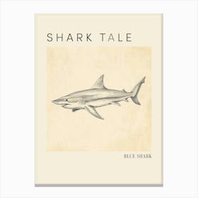 Blue Shark Vintage Illustration 1 Poster Canvas Print