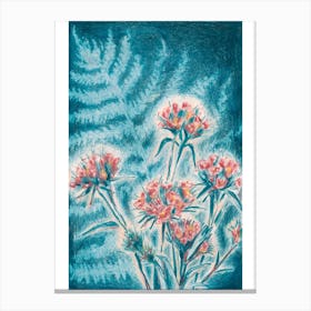 Blue Ferns And Flowers Canvas Print