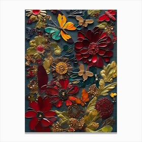 Flower Collage with Butterflies Canvas Print