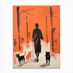 Dog, Woodblock Animal  Drawing 3 Canvas Print