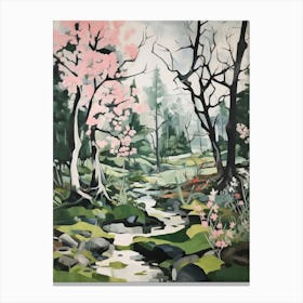 Grenn And White Trees In The Woods Painting 7 Canvas Print
